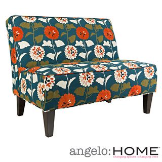 Angelohome Dover Orange And Turquoise Blue Meadow Flowers Settee