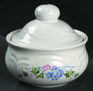 Pfaltzgraff Annabelle Sugar Bowl & Lid, Fine China Dinnerware   Purple Lattice,