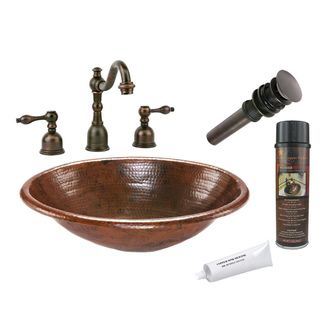 Premier Copper Products Widespread Oval Hammered copper surface Faucet Package (Oil rubbed bronzeInner Dimension 17 inches x 12 inches x 6 inchesOuter Dimension 19 inches x 14 inches x 6 inchesInstallation Type Self rimming surface mountRim 1 inches Ro