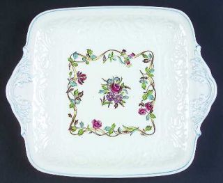 Wedgwood Argyle Square Handled Cake Plate, Fine China Dinnerware   Patrician Sha