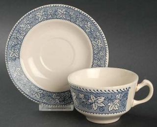 Homer Laughlin  Shakespeare Country Blue (Leaves) Flat Cup & Saucer Set, Fine Ch