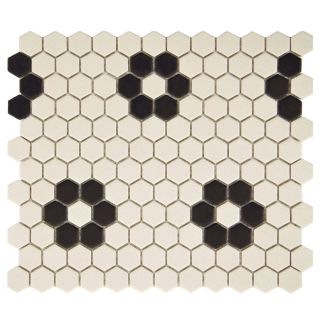 Somertile Manhattan Hex Antique White With Heavy Flower 10.25x12 inch Unglazed Porcelain Mosaic Tiles (pack Of 10)