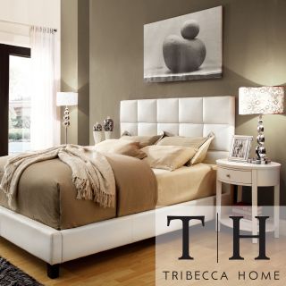 Tribecca Home Sarajevo White Vinyl Bed With Oval Nightstands