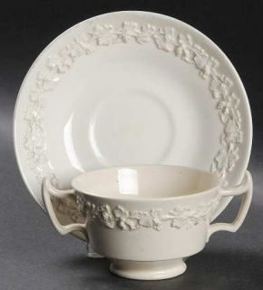Wedgwood Cream Color On Cream Color (Plain Edge) Footed Bouillon Cup & Saucer, F