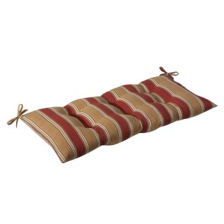 Pillow Perfect Outdoor Red/ Gold Stripe Tufted Loveseat Cushion (Red/goldPattern StripeMaterials 100 percent polyesterFill 100 percent virgin polyester fiberClosure Sewn seam Weather resistantUV protectedCare instructions Spot clean Dimensions 44 in