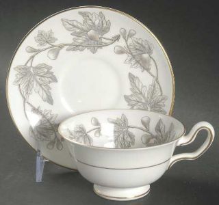 Wedgwood Ashford Grey Footed Cup & Saucer Set, Fine China Dinnerware   Gray Figs