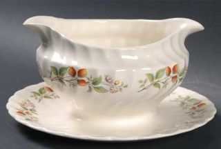 Myott Staffordshire Strawberry Festival Gravy Boat with Attached Underplate, Fin