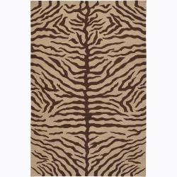 Hand knotted Mandara Tiger Print Tan New Zealand Wool Rug (5 X 76) (BrownPattern Oriental Tip We recommend the use of a  non skid pad to keep the rug in place on smooth surfaces. All rug sizes are approximate. Due to the difference of monitor colors, so