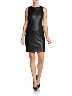 Quilted Faux Leather Panel Dress   Black