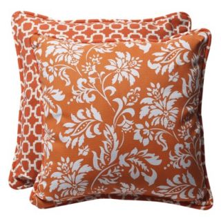 Outdoor 2 Piece Reversible Square Toss Pillow Set   Orange/White