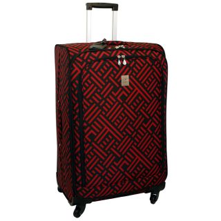 Jenni Chan Black And Red 28 inch Wheeled Upright Luggage (PolyesterExterior dimensions 28 inches high x 13 inches wide x 18 inches longWeight 11.6 poundsCarrying handle Patented tilt lock handle systemWheeled YesWheel type Quattro 360 degree 4 wheel 