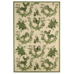 Hand hooked Hens Ivory/ Green Wool Rug (89 X 119)