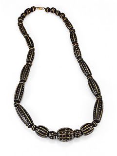 Megan Odabash Wood Dotted Beaded Necklace   Black Gold