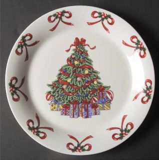 Gibson Designs Christmas Morning Dinner Plate, Fine China Dinnerware   Red Bows,
