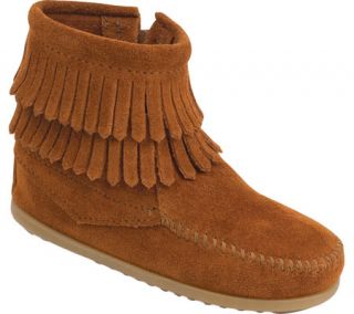 Infants/Toddlers Minnetonka Side Zip Double Fringe   Brown Suede Boots