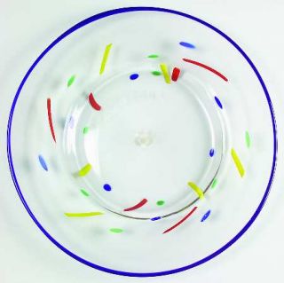 Burchetta Glass Partyware Luncheon Plate   Red/Yellow/Blue Swirls, Blue Edge