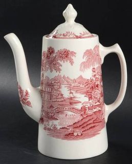 Royal Staffordshire Tonquin Red/Pink Coffee Pot & Lid, Fine China Dinnerware   R
