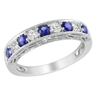 Silver 4/5ct Created Sapphire and Created White Sapphire Ring