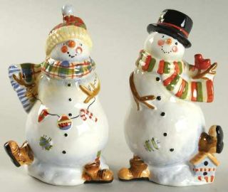 Celebrate Snowman Figurine Salt and Pepper Set, Fine China Dinnerware   Susan Wi