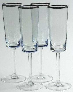 Wedgwood Lustre Blue Fin Champagne Fluted (Set of 4)   Blue Tint, Platinum Trim