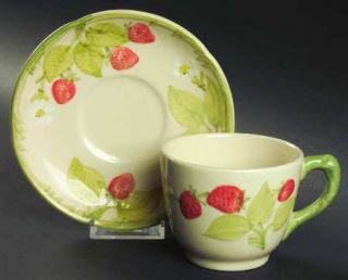 Franciscan Strawberry Fair Flat Cup & Saucer Set, Fine China Dinnerware   Emboss