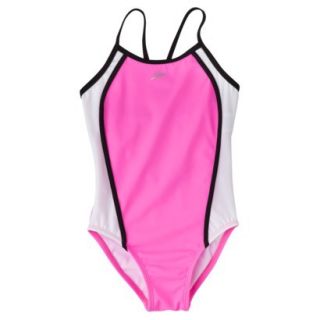 Speedo Girls 1 Piece Racer Back Mesh Splice Swimsuit   Neon Pink 8