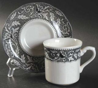 J & G Meakin Renaissance Black/White Flat Cup & Saucer Set, Fine China Dinnerwar