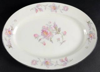 Warwick Silver Moon 12 Oval Serving Platter, Fine China Dinnerware   Pink/Gray