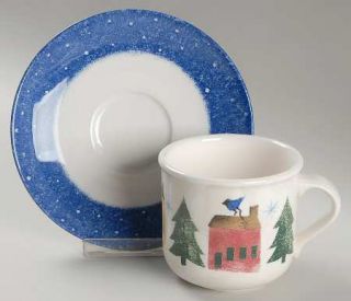 Nikko Winter Wonderland Flat Cup & Saucer Set, Fine China Dinnerware   Houses&Tr