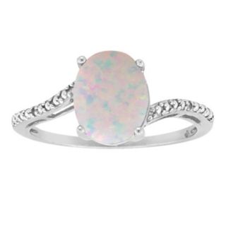 Sterling Silver 8X6Mm Oval Created Opal Ring   White (8)
