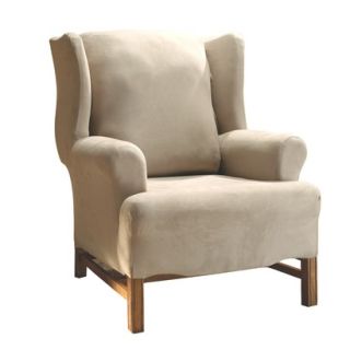 Sure Fit Stretch Suede Wing Chair Slipcover   Oatmeal