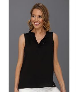 Calvin Klein Solid Mixed Media Womens Short Sleeve Knit (Black)
