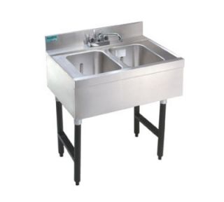 Supreme Metal 24 in Underbar Work Board 2 Sink Compartment Unit, Splash Mount Faucet