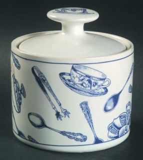 Fitz & Floyd Colony Blue Sugar Bowl & Lid, Fine China Dinnerware   Omnibus, Blue