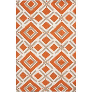 Handwoven Assenede Orange Wool Rug (5 X 8)