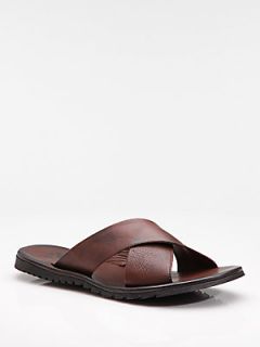  Collection Leather Criss Cross Sandals   Tan