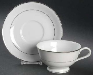 Noritake Envoy Footed Cup & Saucer Set, Fine China Dinnerware   White, Smooth Ed