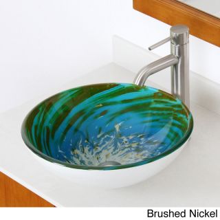Elite Blue/ Green Modern Tempered Glass Bathroom Vessel Sink With Faucet