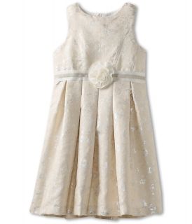 Us Angels Jacquard Dress With Flower Trim Girls Dress (Silver)