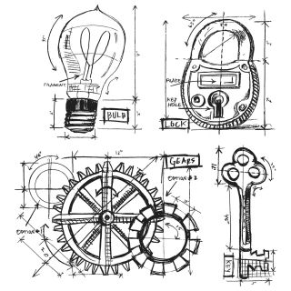 Tim Holtz Cling Rubber Stamp Set industrial Blueprint