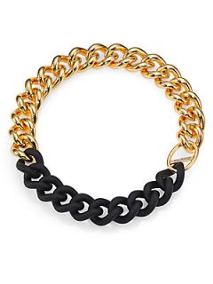 Elizabeth and James Rubber & White Topaz Bauhaus Curb Link Necklace   Gold Black