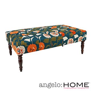 Angelohome Margaux Orange And Turquoise Blue Meadow Flowers Tufted Cocktail Ottoman
