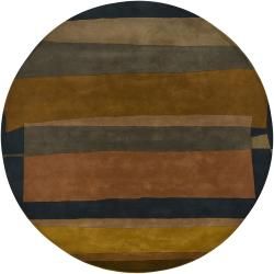 Hand tufted Mandara Brown Geometric New Zealand Wool Rug (79 Round)