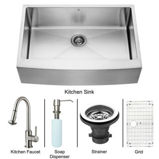 Vigo Industries VG15095 Kitchen Sink Set, Farmhouse Sink, Faucet, Grid, Strainer amp; Dispenser Stainless Steel