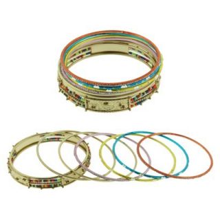 Womens Seed Bead Bangle Set of 7   Gold/Multicolor