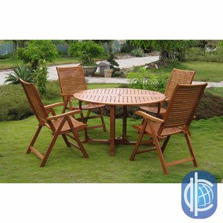 International Caravan Royal Tahiti Requena 5 piece Patio Dining Set (Natural yellow balau wood colorMaterials Yellow balau hardwoodFinish Natural wood finishWeather resistantUV protectionFolding round table allows for easy deployment and storage5 Positi