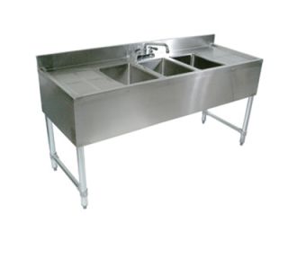 John Boos Underbar Sink   (3)10x14x10 Bowls, 12 Right Drainboard, 60x21, 18 ga Stainless