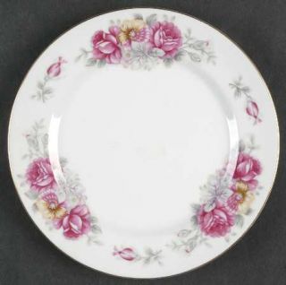Ucagco Rose Dawn Bread & Butter Plate, Fine China Dinnerware   Pink Roses,Gray L