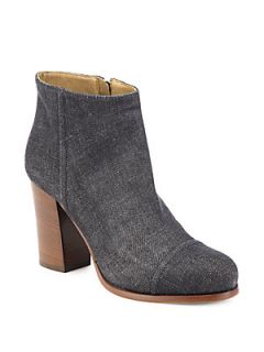 Prada Denim Stacked Heel Ankle Boots   Nero Black