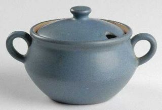 Denby Langley Echo Blue Sugar Bowl & Lid, Fine China Dinnerware   White Ovals, B